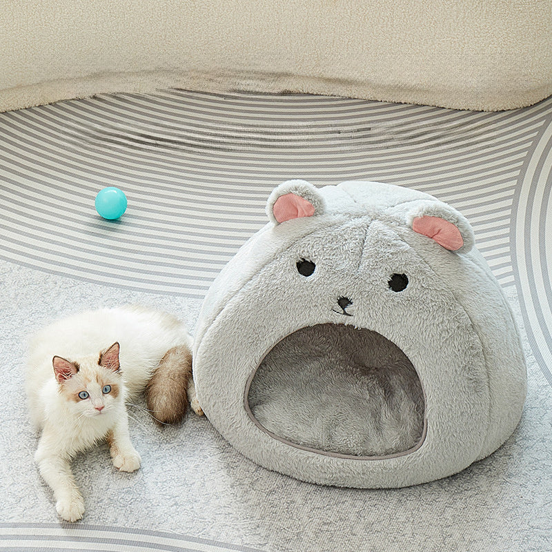 Mouse-Shaped Fluffy Cat Bed