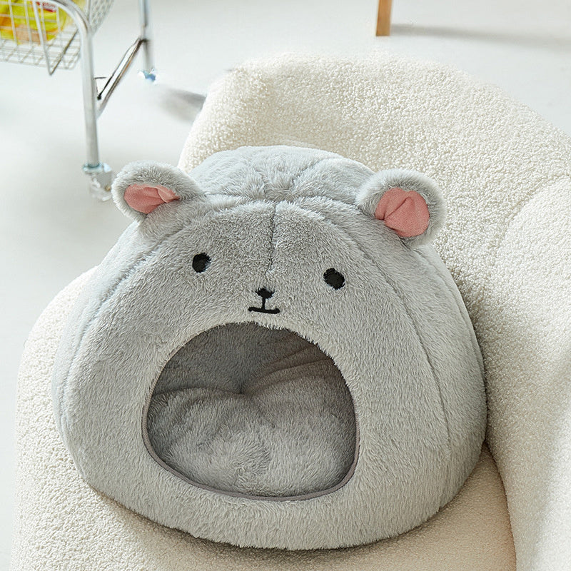 Mouse-Shaped Fluffy Cat Bed