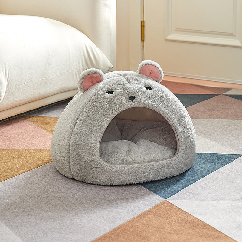 Mouse-Shaped Fluffy Cat Bed
