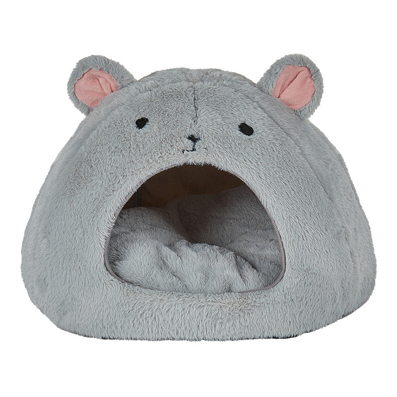 Mouse-Shaped Fluffy Cat Bed