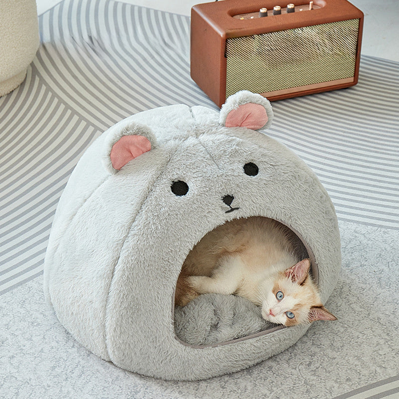 Mouse-Shaped Fluffy Cat Bed