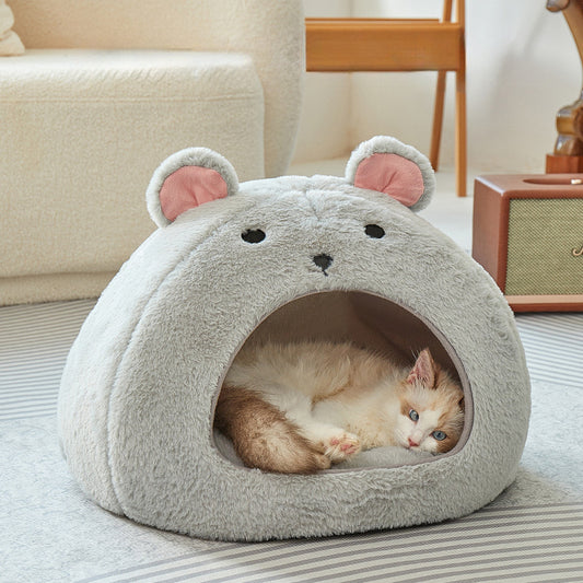 Mouse-Shaped Fluffy Cat Bed